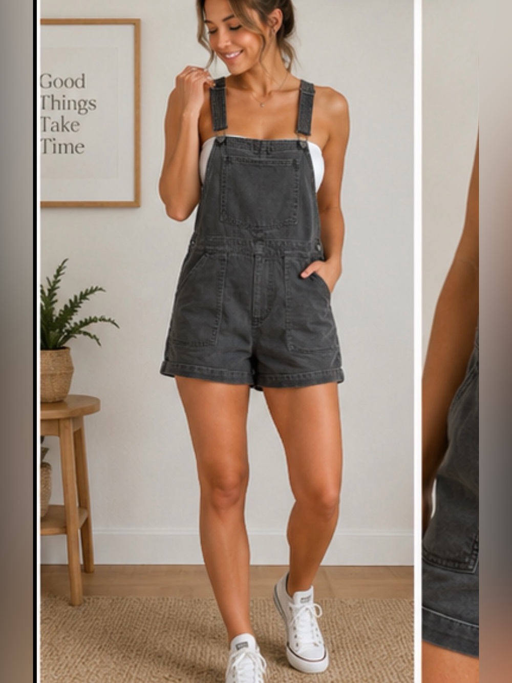Aerie Washed Black Denim Overall Romper